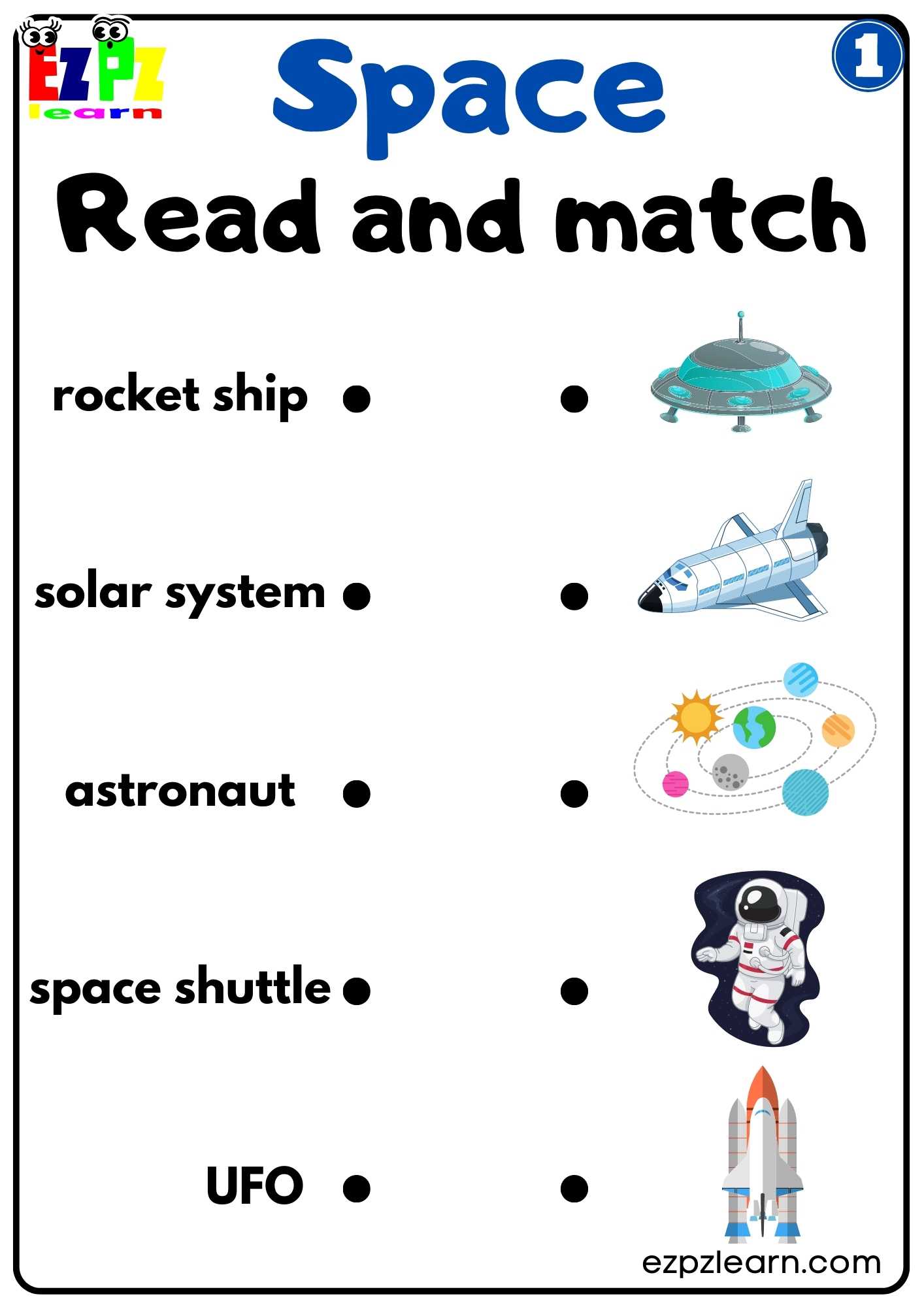 Space Read and Match Worksheet Number 1